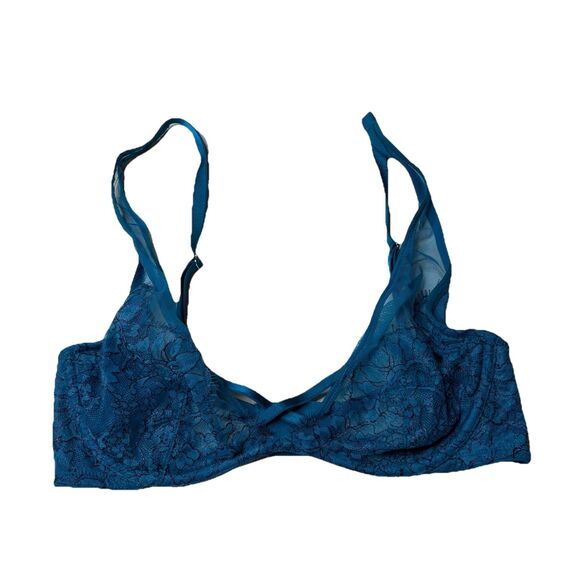 Victoria Secret Unlined Plunge Bra Cage Front Underwire Convertible Strap Sz 34D - Picture 1 of 6